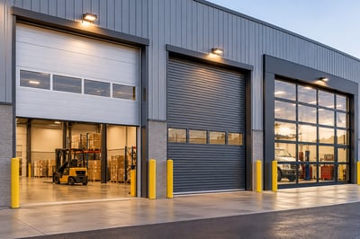 Fachada industrial con puertas de garaje
